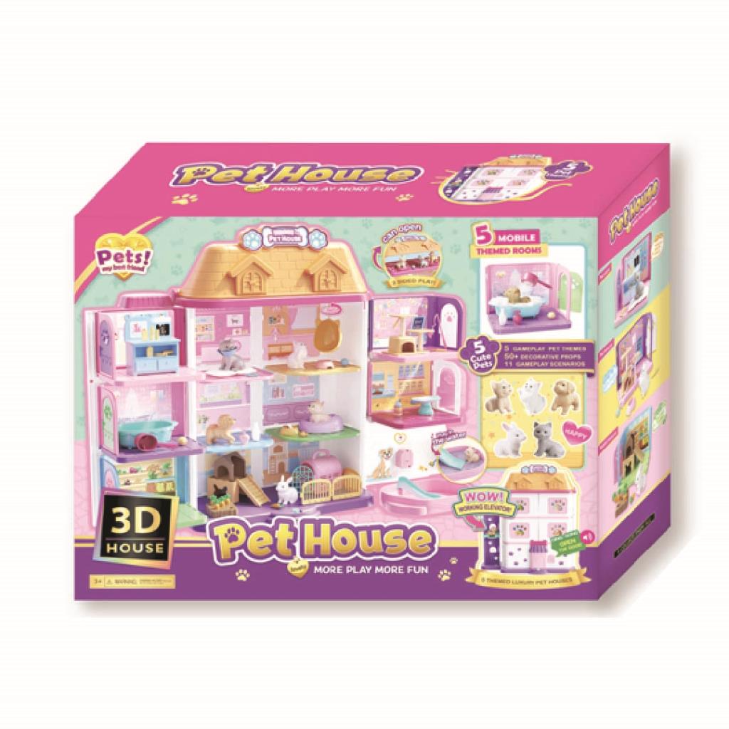 3D Pet House Playset with 5 Mobile Themed Rooms